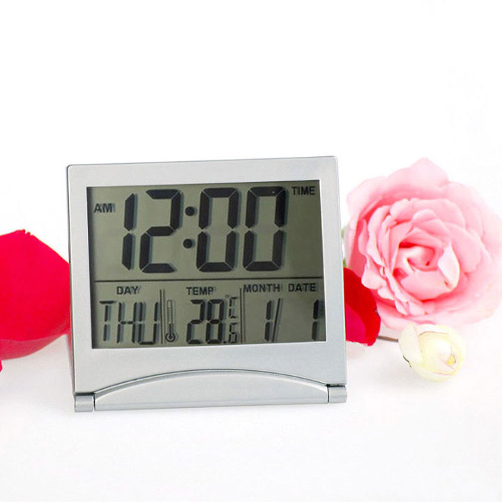 worth-buy-นาฬิกาปลุกดิจิตอลแอลซีดีพับได้ขนาดเล็กนาฬิกาตั้งโต๊ะอุณหภูมิตั้งโต๊ะนาฬิกาปลุกสำหรับท่องเที่ยวพกพา