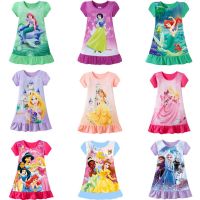 HOT★ใหม่ Snow White Princess Nightdress หญิงเสื้อผ้าเด็ก Belle Anna Elsa ราพันเซล Minnie ชุดวันเกิด Mermaid Nightgow