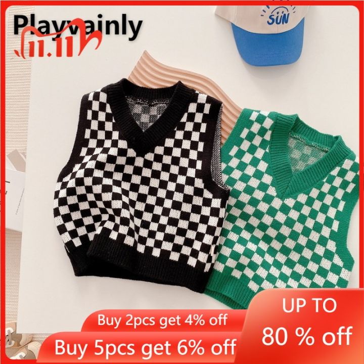 good-baby-store-2022-korean-spring-baby-girl-boy-vest-knitting-v-neck-sleeveless-black-green-chessboard-waistcoat-sweater-wool-clothes-e391