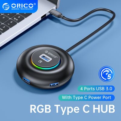 ORICO RGB USB C HUB 4พอร์ต3.0 5Gbps ตัวแยก USB ที่พ้วง USB กับ Type C Power Slim อะแดปเตอร์ OTG สำหรับ PC Macbook Pro Lenovo HDD Feona