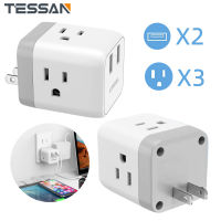 TESSAN 2 Prong Charger Multi Plug USB Charger with 2 USB Ports , 3 Side power sockets-A-type multi-plug distributor, Japan Travel power Adapter Outlet Extender, suitable for the Philippines