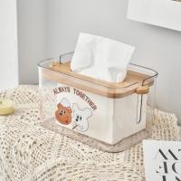 Nordic Transparent Tissue Box With Bamboo Lid Household Paper Towel Storage Box Paper Napkin Holder Boîte À Mouchoirs