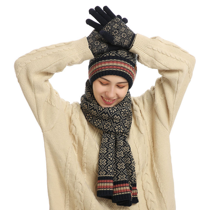 new-winter-knitted-scarf-womens-warm-wool-hat-scarf-gloves-pompom-knit-hat-for-men
