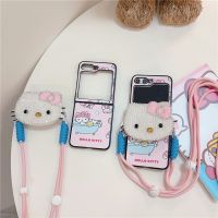 เคสโทรศัพท์ลายการ์ตูน Hello Kitty ฝาหลังสายคล้องแบบคาดตัวเคสสำหรับซัมซุงพลิก3 4 5ขาตั้งกันกระแทก