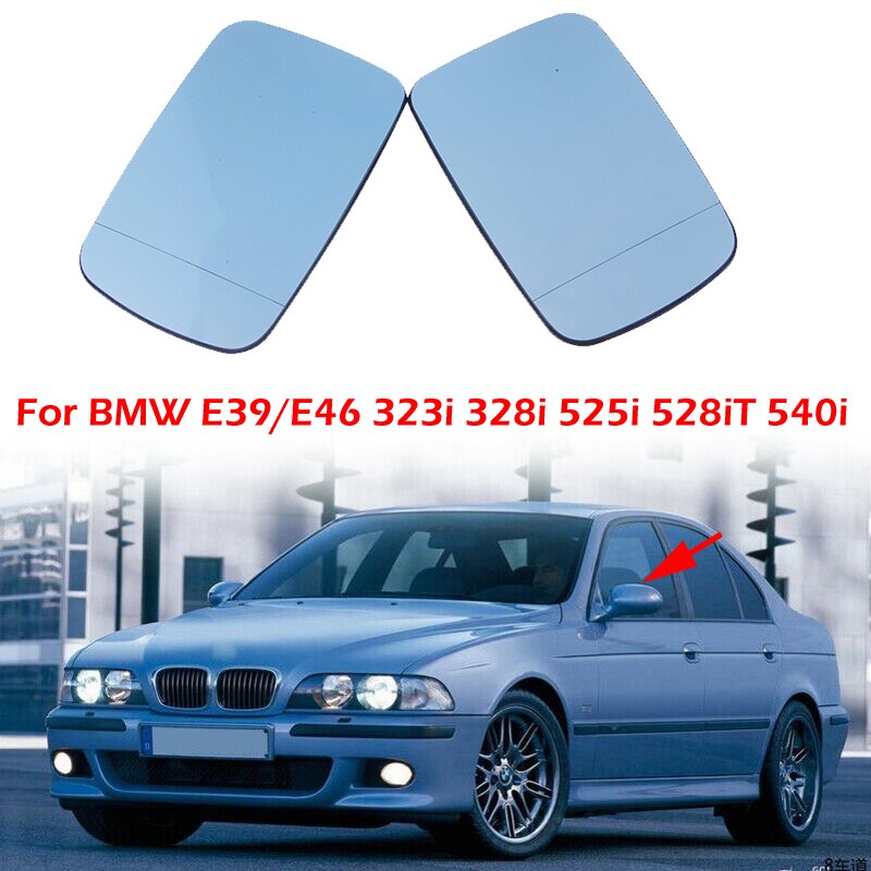 Right Driver side wing mirror glass for BMW 5 series E39 1995-2003 Heated Blue 