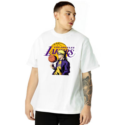 เสื้อยืด Unisex คุณภาพดี   (S-5XL) cotton 100%  2023New Naruto Joint Lakers James เสื้อยืดผู้ชายแขนสั้นแบรนด์ super fire ชุดบาสเก็ตบอล ins tide อนิเมะ