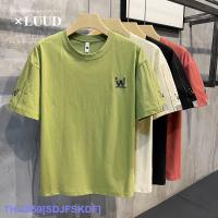 Top LUUD Summer Round Neck Mens Small Embroidery Cool Feeling Short-Sleeved Top Youth Trend Casual All-Match Slim Fit T-Shirt YY ✒✥