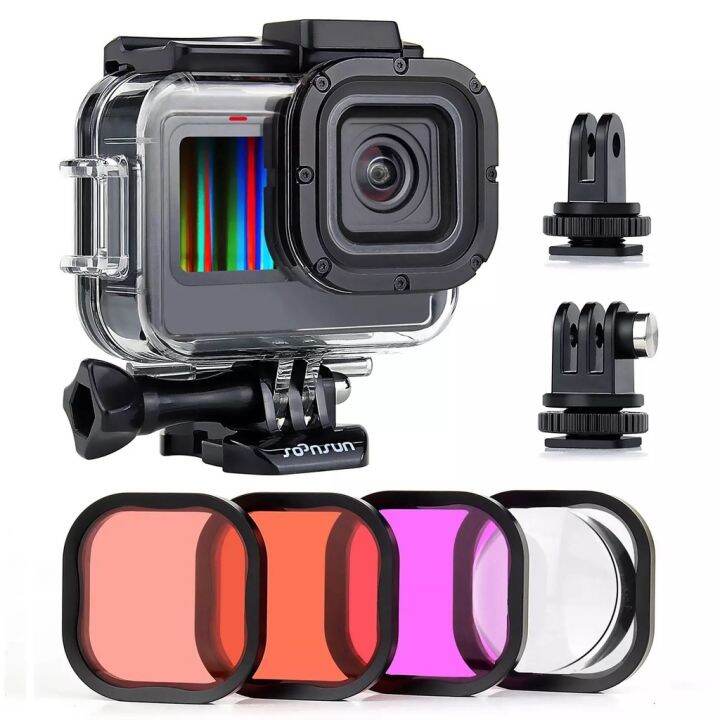 เคสกันน้ำ-gopro-11-10-9-8-ฟิลเตอร์-4-สี-สำหรับดำน้ำ-gopro-hero10-9-8-black-protective-housing-with-double-cold-shoe-4-filters-for-diving-lens