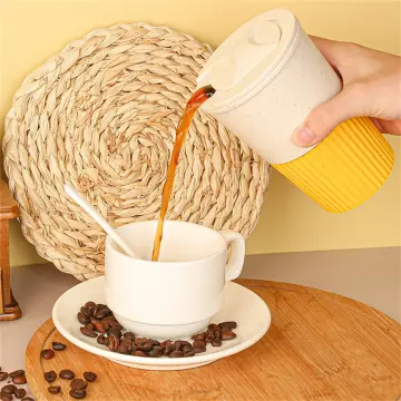 480ML Reusable Coffee Cups With Lids Wheat Straw Portable Coffee