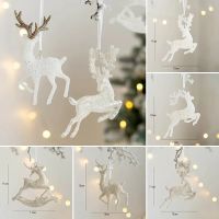 Christmas Tree Hanging Pendants Decoration Glitter Small Xmas Deer Ornaments Merry Christmas Decor Happy New Year White Deer Christmas Ornaments