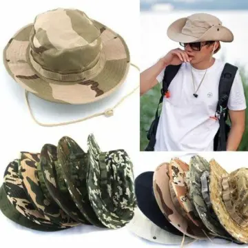Mens Camo Sun Hat Bucket Cargo Bush Boonie Wide Brim Fishing Caps Summer