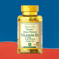 Puritans pride vitamin D3 ผลิตภัณฑ์เสริมวิตามินดี แคลเซียม และฟอสฟอรัส ช่วยเรื่องกระดูกและฟัน125 mcg 5000 iu 200 softgels