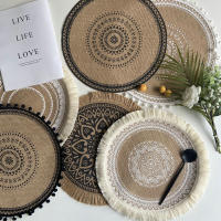 Mandala รอบ Placemats,Boho ผ้าฝ้ายทอ Macrame Tassels ตาราง Decor Mats ทนความร้อน Neutral Place Mat,ห้องครัวห้องรับประทานอาหาร