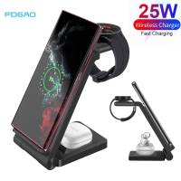 25W Wireless Charger Stand for Samsung Galaxy Flip 4/S22 Ultra/S21/S20/S10 Galaxy Watch 5 4 Active 2 1 Buds 3 IN 1 Fast Charging