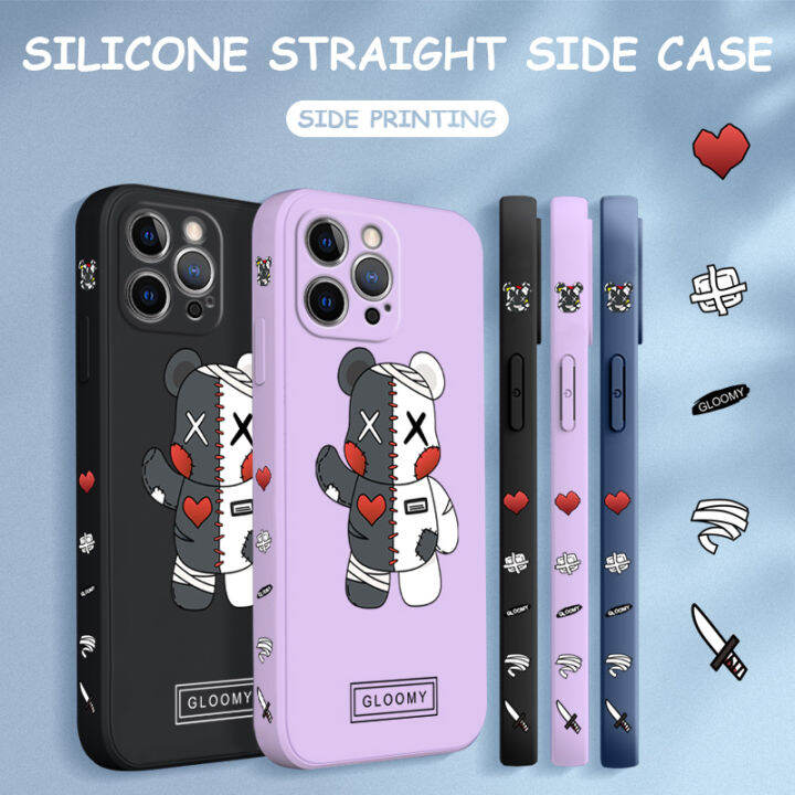 เคส-ggk-สำหรับ-realme-c30s-ผ้าพันแผลแฟชั่น-b-bear-เคสโทรศัพท์ดีไซน์ลายขอบสี่เหลี่ยมปลอกซิลิโคนของเหลวเคสกล้องคลุมทั้งหมด