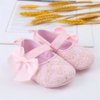 Baby Girls Floral Lace Flats Soft Sole Non-slip Bowknot Princess Wedding Dress Walking Shoes for Newborn Infant