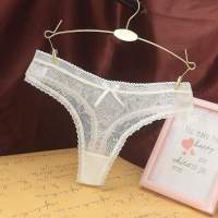 Women Sexy Lace Jacquard Thong Women Underwear Cotton Crotch Seamless Panties with Bow Transparent G String Трусы Женские