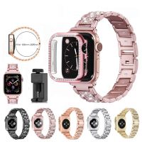 For Apple Watch Band 42mm 38mm 40mm 44mm Women Diamond Strap+Case For iWatch SE Series 7 6 5 4 3 Se Stainless Steel Bracelet Straps