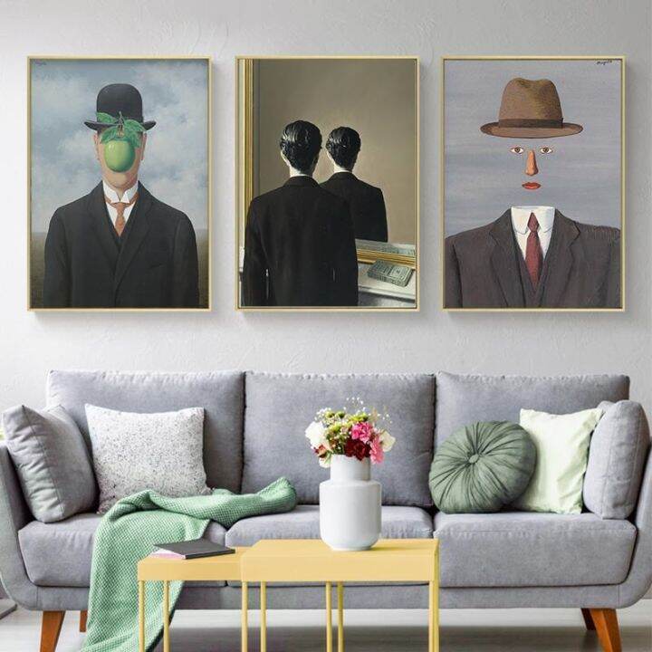 ลูกชายของมนุษย์โดย-rene-magritte-จิตรกรรมฝาผนังภาพผ้าใบสำหรับห้องนั่งเล่นพิมพ์ภาพพิมพ์และโปสเตอร์ตกแต่ง