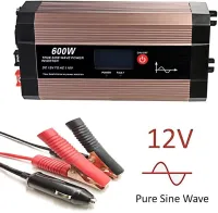 เครื่องแปลงไฟเพียวไซน์เวฟ600วัตต์12V DC ถึง110V 230V พร้อมจอแสดงผล LCD ตัวจ่ายไฟกระแสสลับคู่และพอร์ต USB เหมาะสำหรับกรณีฉุกเฉิน