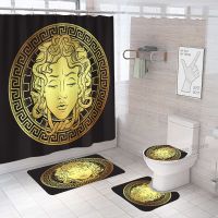 【YD】 Shower Curtain Sets Luxury Gold Polyester Fabric Washable Curtains Marble Toilet Cover Accessories