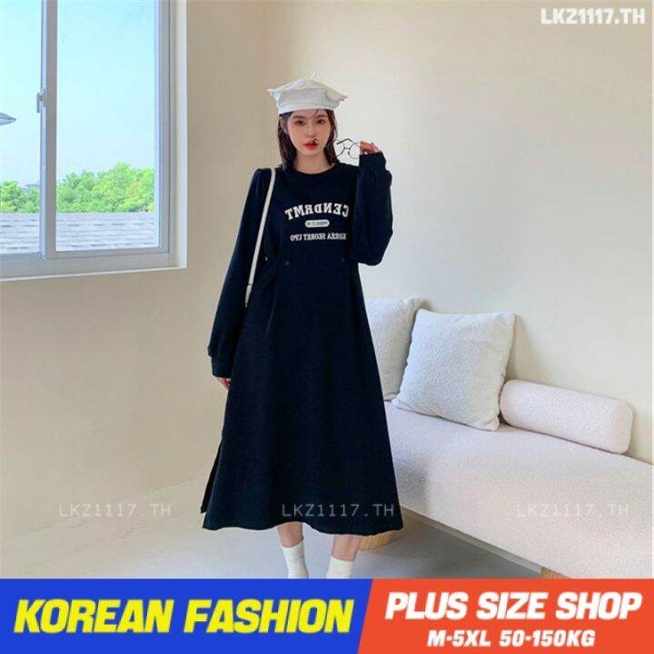 plus-size-เสื้อผ้าสาวอวบ-เดรสสาวอวบอ้วน-ไซส์ใหญ่-ผู้หญิง-ทรงหลวม-แขนยาว-คอกลม-พิมพ์-ฤดูใบไม้ร่วง-สไตล์เกาหลีแฟชั่น