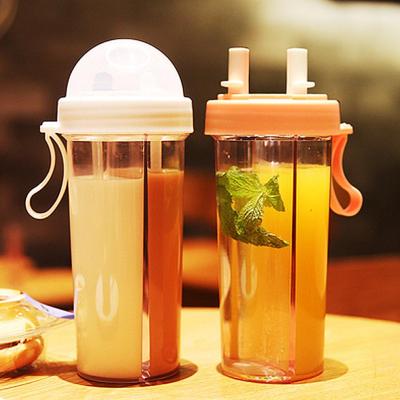 420ml/600ml Outdoor Double Sippy Cups Large-Capacity Portable Double Straw Water Bottle Couple Drinking Bottle Gift For Friend