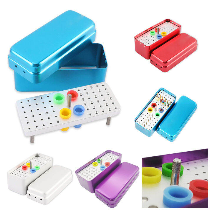 60 Holes Dental Bur Blocks with Cover Aluminum Burs Case Organizer