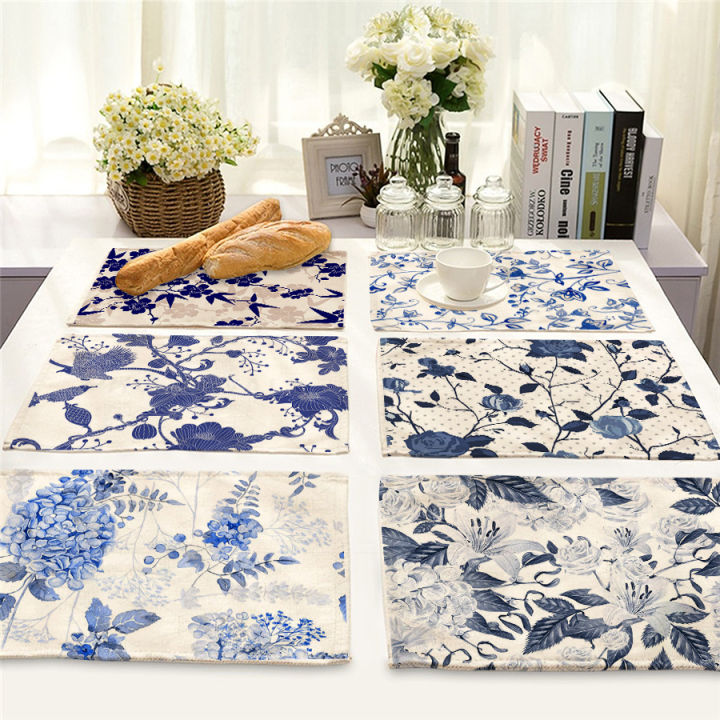 placemat-blue-and-white-porcelain-art-creation-flower-design-non-slip-heat-insulation-tempat-letak-mata-tempat-letak-mata