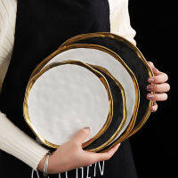 Nordic Ceramic Dinner Plates Fruit Salad Dessert Plates Black Porcelain Dishes Plates Sets Party Round Dinnerware Decorative