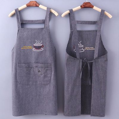 Unisex Kitchen Apron Cotton Hand Wipe Mens Household Kitchen Apron Large Pocket Waterproof and Oil-proof Female Baking Clothing Aprons