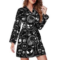 Halloween Terror Pajama Robe Jack Sally Nightmare Before Christmas Long Sleeves Romantic Pajamas Robes V Neck Bedroom Bathrobe