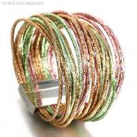 【CW】♠⊙  Amorcome Stripes Wide Wrap Metallic Glitter Leather Cuff with Magnetic Clasp Jewelry for