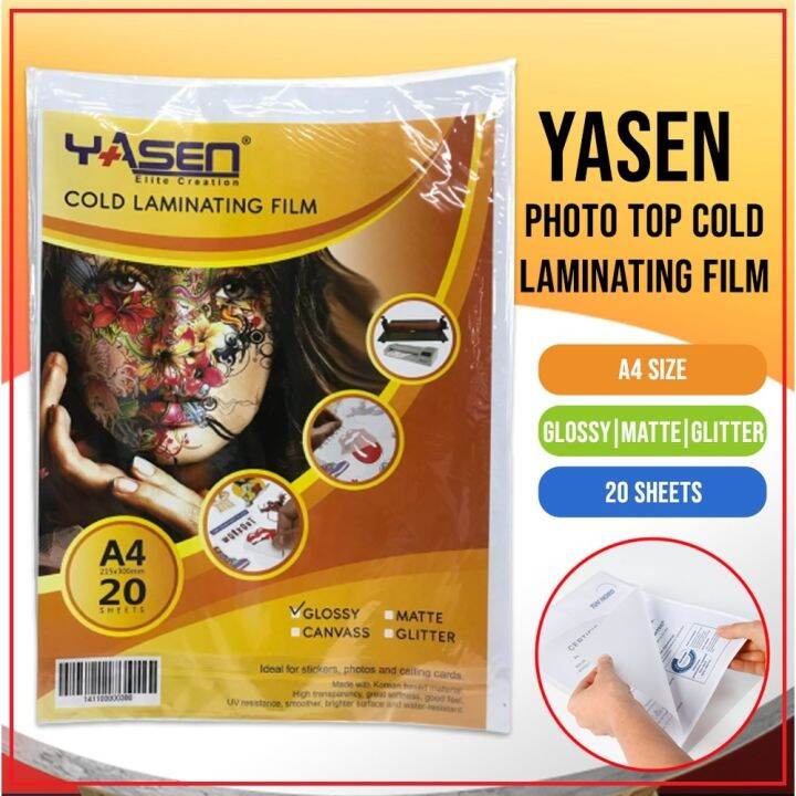 YASEN Cold Laminating Film Photo Top A4 Glossy Matte Glitter 20 Sheets