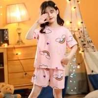 2021 Summer Rainbow Kids Pajama Sets Baby Girls Cotton Pajamas Toddler Sleepwear Outfits T shirt+Shorts 2pcs Nightwear Set 3-12Y