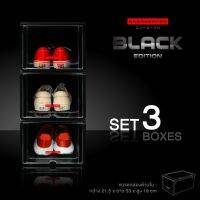 ( Promotion+++) คุ้มที่สุด Sneakerpro กล่องรองเท้าเซต 3 ชิ้น Black Edition ฝาหน้าสไลด์ ซ้อนได้หลายชั้น ราคาดี กล่อง เก็บ ของ กล่องเก็บของใส กล่องเก็บของรถ กล่องเก็บของ camping