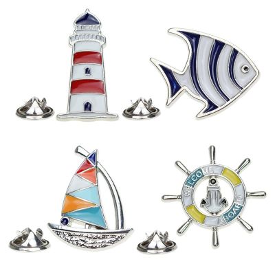 Navy Style Badge Cartoon Tropical Fish Metal Brooch Creative Sailboat Lighthouse Rudder Cartoon Brooch Lapel Pin Small Gift Kids