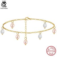 ORSA JEWELS Figaro Chain Anklets with Freshwater Pearl 925 Sterling Silver Summer Beach Anklets Foot Chains Jewelry SA49