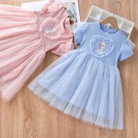 Girls Frozen Elsa Dress Summer Princess Dress Kids Cartoon Print Clothes 3-10Y Putterfly Lace Vestidos Children Cute Clothing