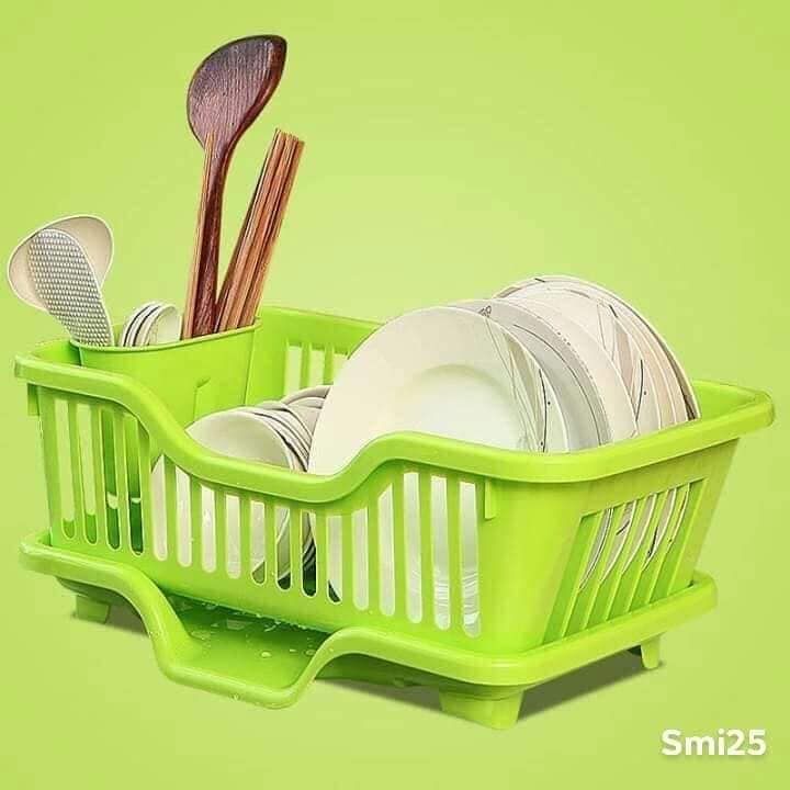 Basicwise Stainless Steel Dish Rack with Plastic Drain Board and Utensil Cup