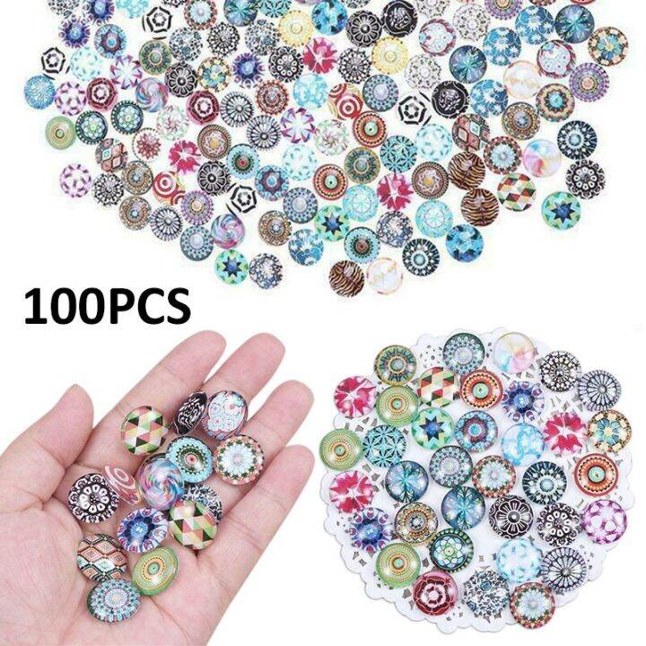 100ชิ้นแก้วโมเสกคละสีกระเบื้องโมเสคกลม-cabochons-สติกเกอร์ลูกปัดงานฝีมือ-diy-อุปกรณ์แก้วโมเสคสำหรับสมุดภาพ
