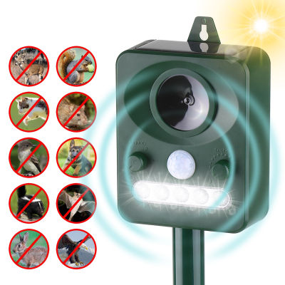 Solar Ultrasonic Pest Repeller Outdoor Animal Repeller with Ultrasonic Sound Motion Sensor and Flashing Light Keep Animals Away Repellent Squirrels Mouse Bird Cat Dog Bat