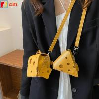 ZAN ของผู้หญิง ทรงชีส กระเป๋า Crossbody กระเป๋าใส่ลิปสติก กระเป๋าสะพายไหล่แบบสั้น กระเป๋าใส่หูฟัง กระเป๋าหนัง PU