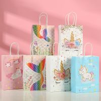 12Pcs Mixed Kraft Paper Gift Bags for Party Baby Shower Packaging Chocolate Boxes Mermaid Unicorn Birthday Party Favor Candy Box