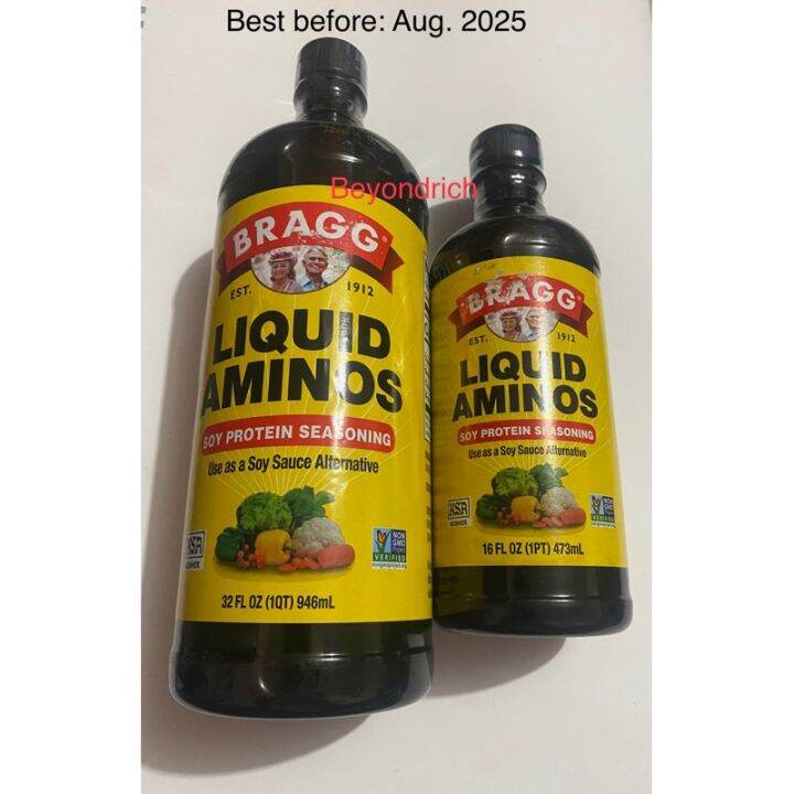 xcgl82 Braggs Liquid Aminos Soy Protein Seasoning 473ml and 946ml