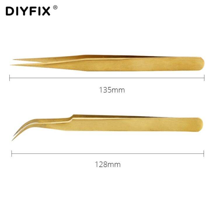 diyfix-2pcs-precision-tweezers-eyelash-extension-clips-curved-straight-tips-electroplating-forceps-fine-point-hand-tools-sets