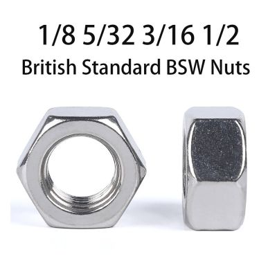 304 Stainless Steel  British Standard BSW Hex Hexagon Nuts 1/8 5/32 3/16 1/2 A2 UK Standard Coarse Thread BSW Hexagon Hex Nut Nails Screws Fasteners