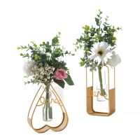 Nordic Creative Hydroponic Test Tube Vase Metal Stand Desktop Decoration Living Room Dried Flower Table Decoration Home Decor