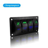 4 Gang Rocker Switch Panel 12V Blue / Green Led Waterproof IP68 Marine Grade Custom Logos For Car Auto Truck Caravan Marine  Power Points  Switches Sa