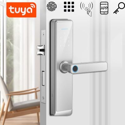 รหัสผ่านแอป Wifi Tuya ล็อกประตูด้วยลายนิ้วมือ Z50บัตร RFID IC กุญแจปลดล็อคล็อคแบบฝังสมาร์ทโฮม